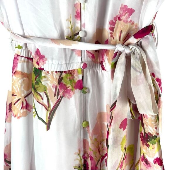 Lane Bryant White Chiffon Floral button up Flutter Sleeve Dress Women’s Size 14 - Picture 5 of 13